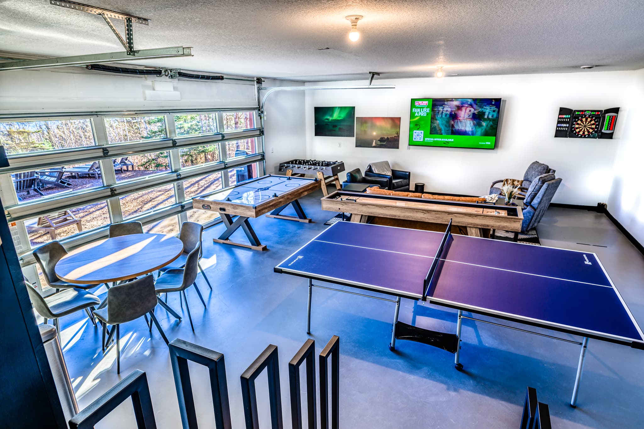 Game room — 85" Smart TV, ping pong, air hockey, foosball