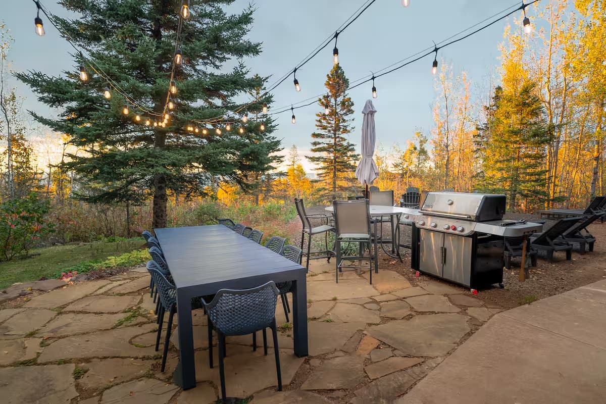 Front yard — outdoor dining for 16, Weber gas grill