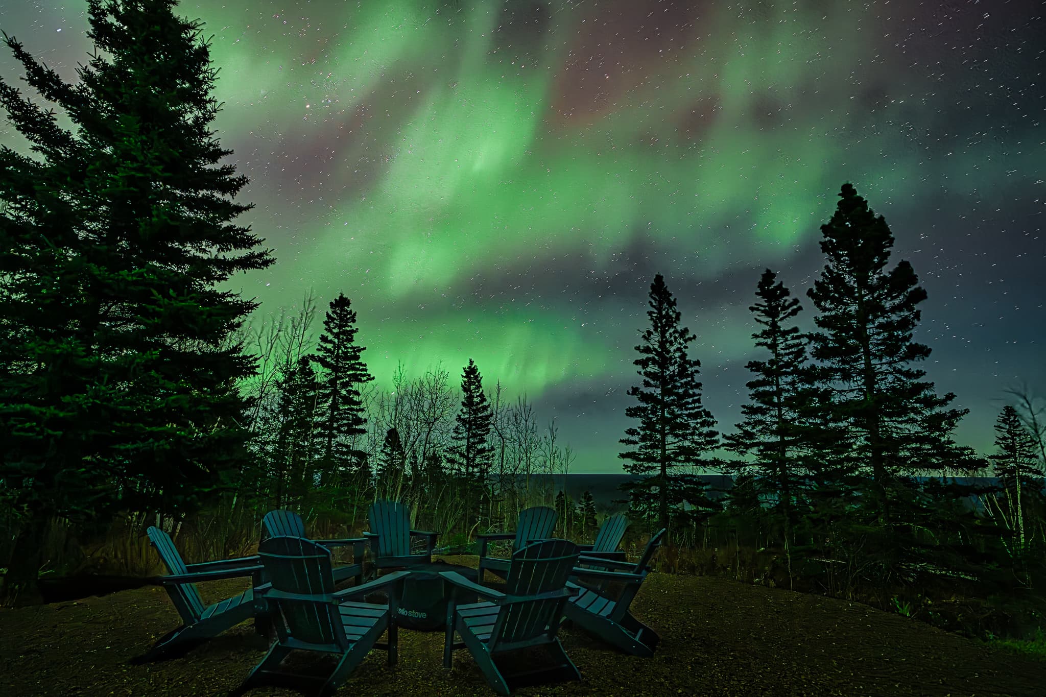 Fire pit under the northern lights