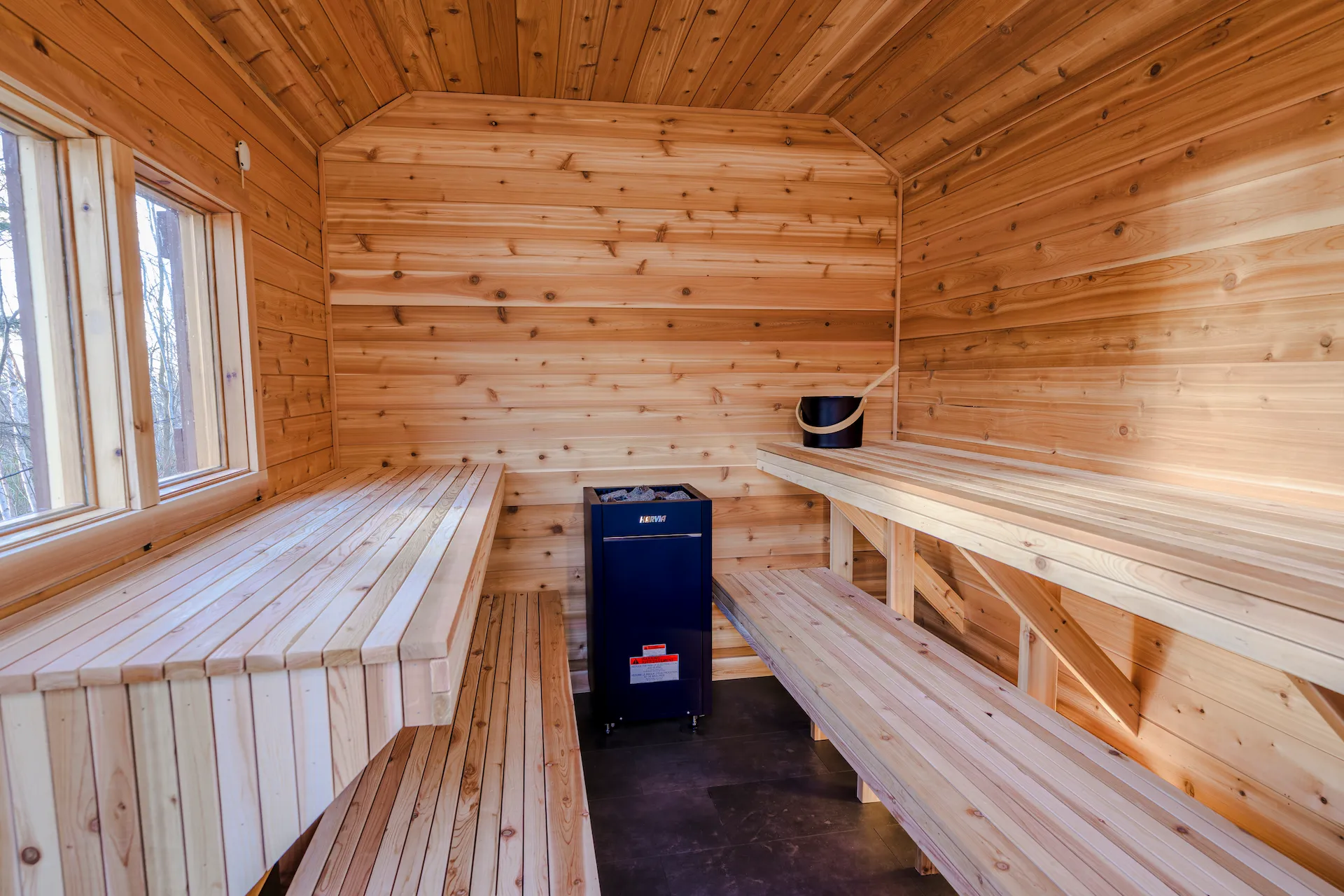 The interior of the outdoor sauna